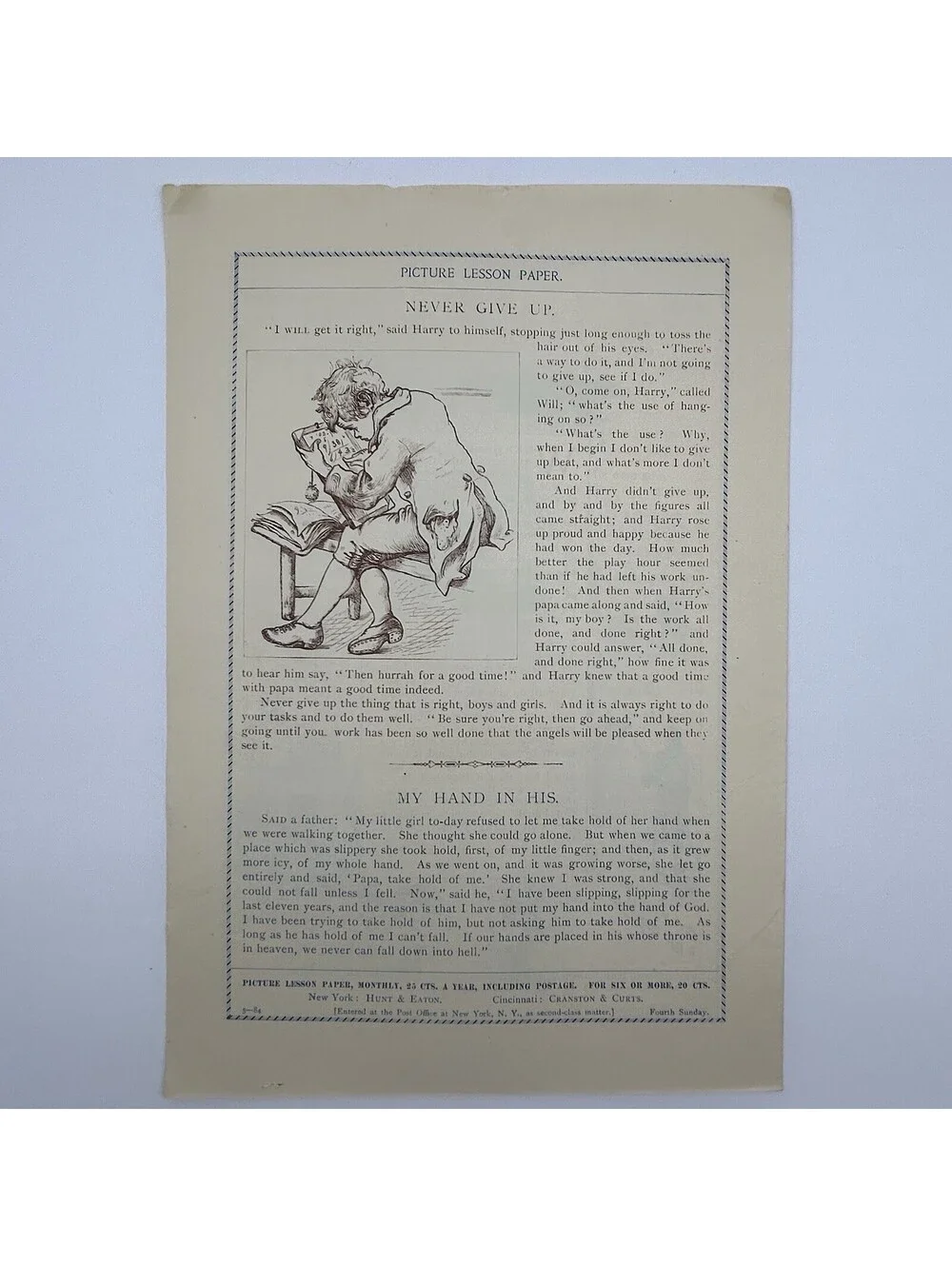 Antique 1896 Picture Lesson Paper Hunt Eaton Methodist Sunday School Art     C17